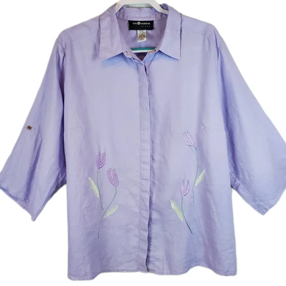 トップス SAGHARBOR flower pattern shirt Sag Harbor Button Up Shirt Women's 12 Floral Short Sleeve